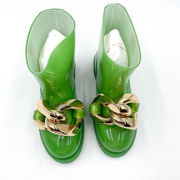 JW Anderson Chain Rain Boots‎ Green Rubber Chunky Gold Ankle Sz 36 / 6 - Picture 7 of 14